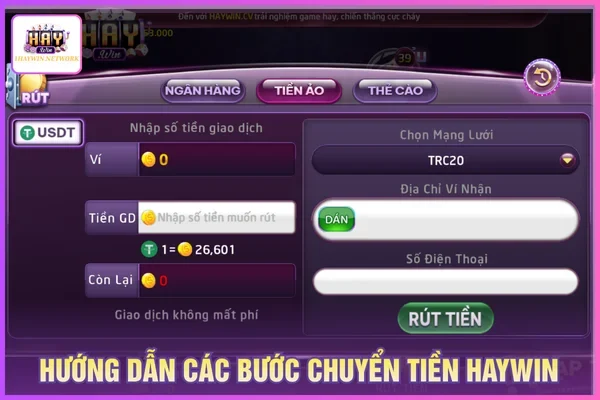 Các bước rút tiền HAYWIN đơn giản