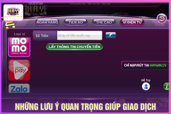 Lưu ý cần nhớ khi nạp tiền HAYWIN